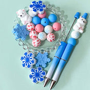 polar bear bears silicone pvc jumbo very large big chunky bead beads uk cute kawaii craft supplies shop store winter snow snowy blue white pink round 15mm making your own beaded pen pens glitter base blank blue gradient ombre gift gifts shop stationery supplies 