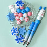 polar bear bears silicone pvc jumbo very large big chunky bead beads uk cute kawaii craft supplies shop store winter snow snowy blue white pink round 15mm making your own beaded pen pens glitter base blank blue gradient ombre gift gifts shop stationery supplies 
