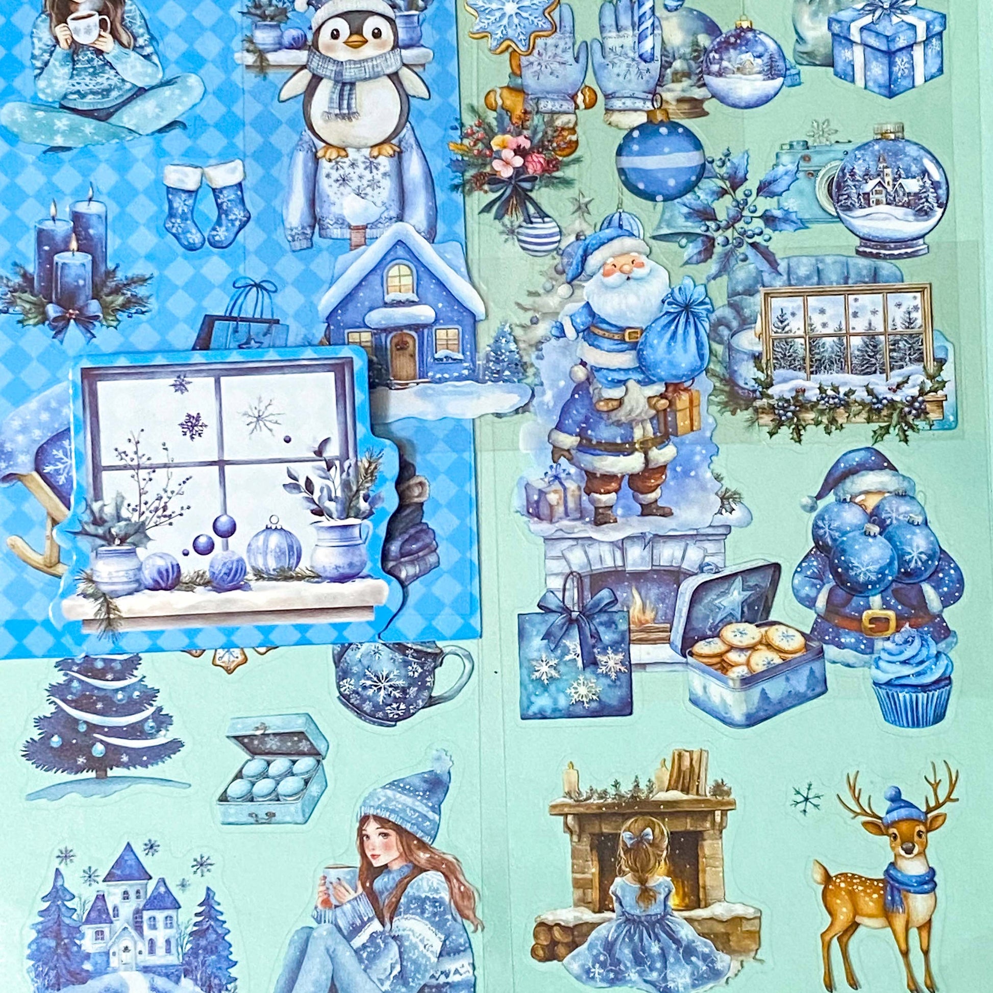 christmas festive large sticker stickers 6 sheet sheets pretty stationery shop store uk planner supplies addict red beige cream blue pink theme pet clear plastic pack