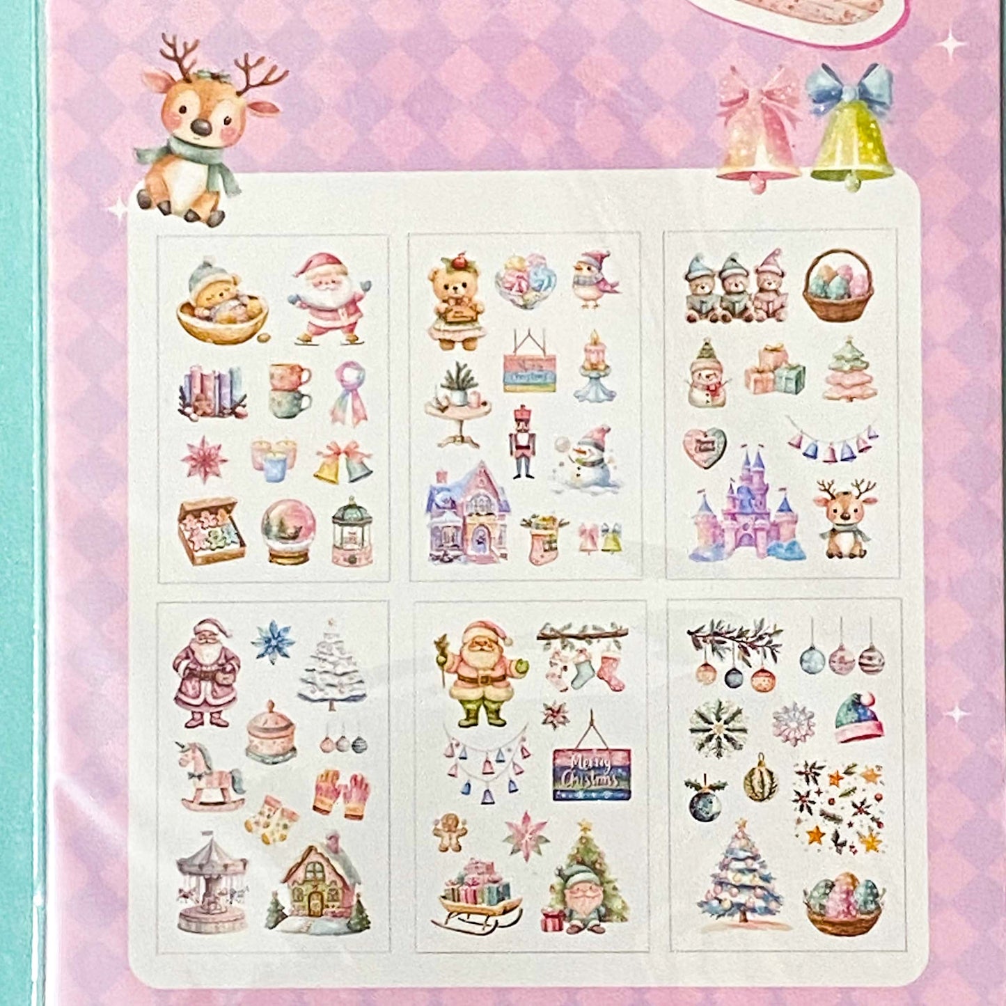 christmas festive large sticker stickers 6 sheet sheets pretty stationery shop store uk planner supplies addict red beige cream blue pink theme pet clear plastic pack