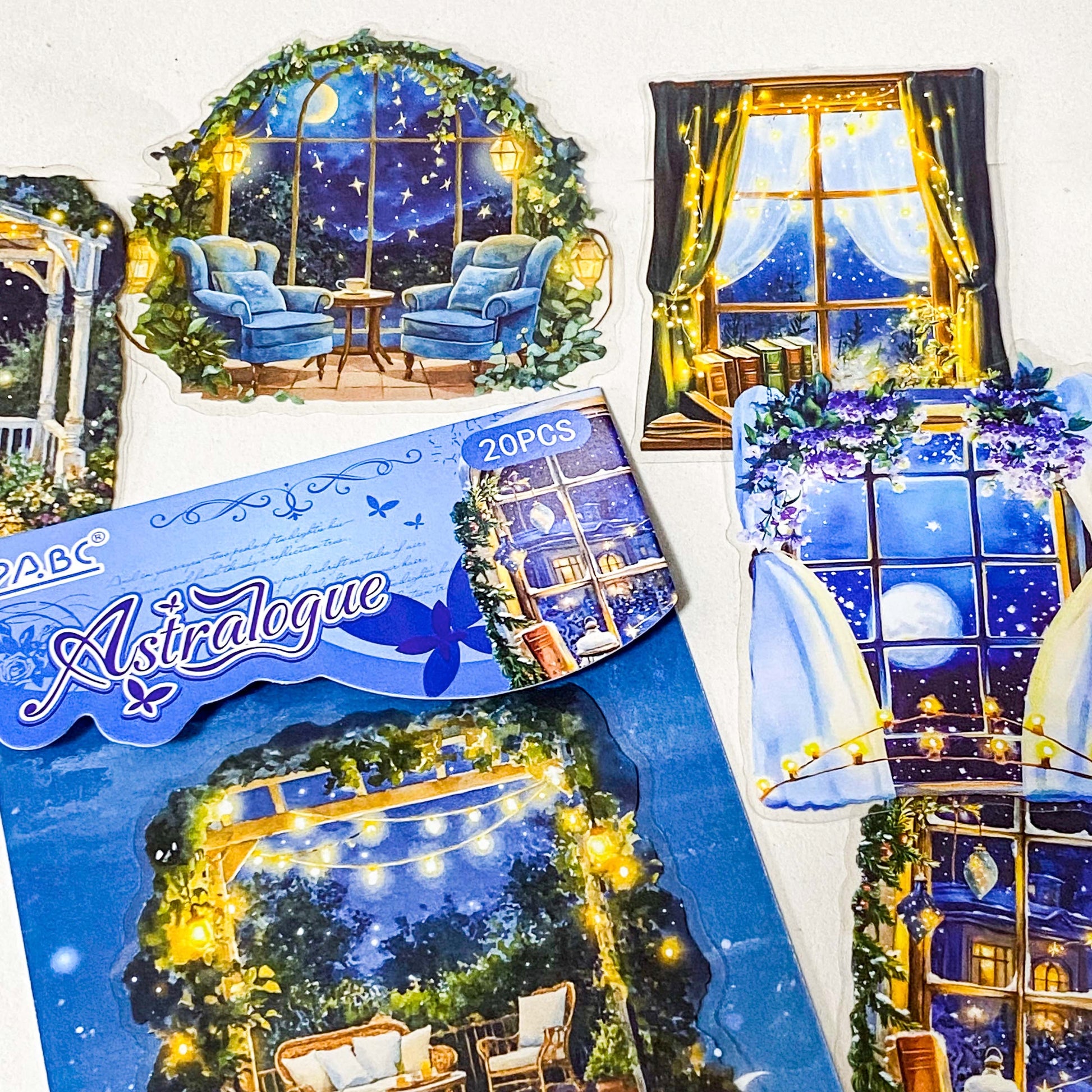 midnight window stickers glowing cosy room sticker pack night garden windows aesthetic clear journaling stickers magical night scenes