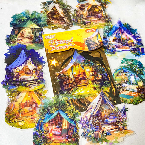 cosy tent stickers night camping sticker clear journaling stickers woodland cosy stationery hidden worlds series large 75mm