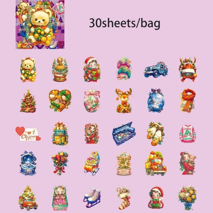 clear plastic pet sticker stickers cute kawaii festive christmas stationery pack of 30 large square colourful traditional winter fun kids uk planner addict shop store