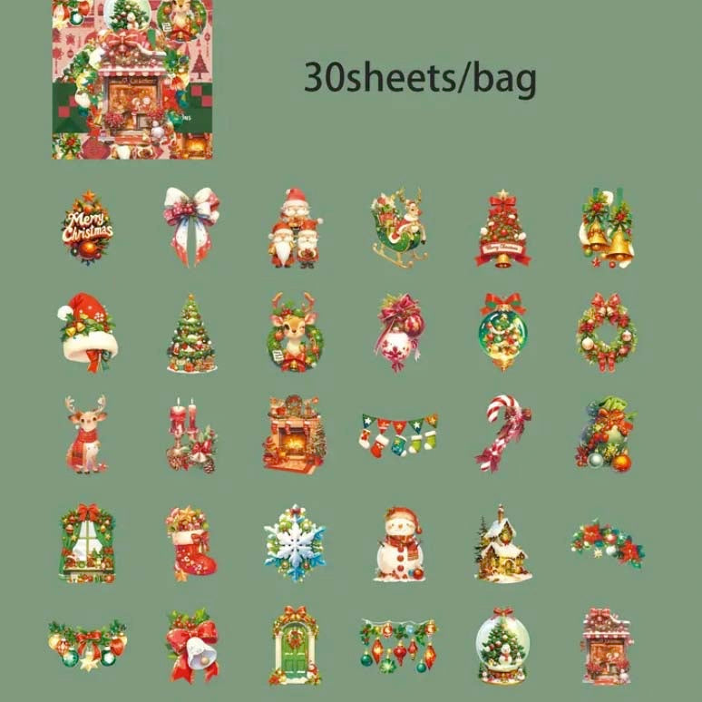 clear plastic pet sticker stickers cute kawaii festive christmas stationery pack of 30 large square colourful traditional winter fun kids uk planner addict shop store
