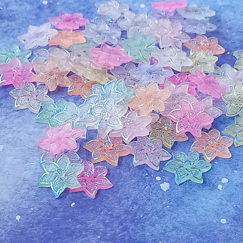 uk cute kawaii craft supplies 6 petals flower acrylic shimmer iridescent floral fb flatback resins flat back fbs embellishment star flowers set ab shimmery