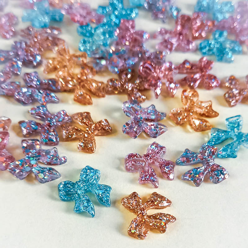 acrylic glitter bow bows sparkly small little mini fb flatback flat back embelllishment embellishments uk cute kawaii craft supplies decoden cabochons pink turquoise gold lilac multi