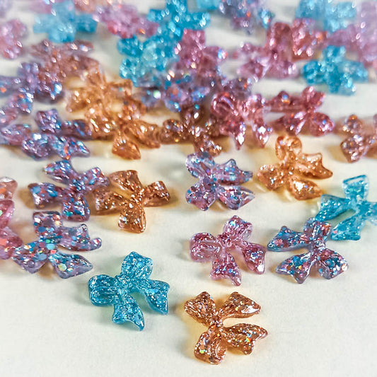 acrylic glitter bow bows sparkly small little mini fb flatback flat back embelllishment embellishments uk cute kawaii craft supplies decoden cabochons pink turquoise gold lilac multi