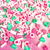 sprinkles polymer clay hundreds and thousands pale pink green light white nought noughts and crosses cross x o uk cute kawaii craft supplies embellishments love hearts heart