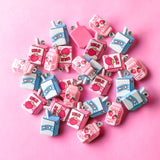 milk carton and straw resin cute kawaii uk charm charms strawberry pink blue bottle food and drink uk craft supplies jewellery making pendant