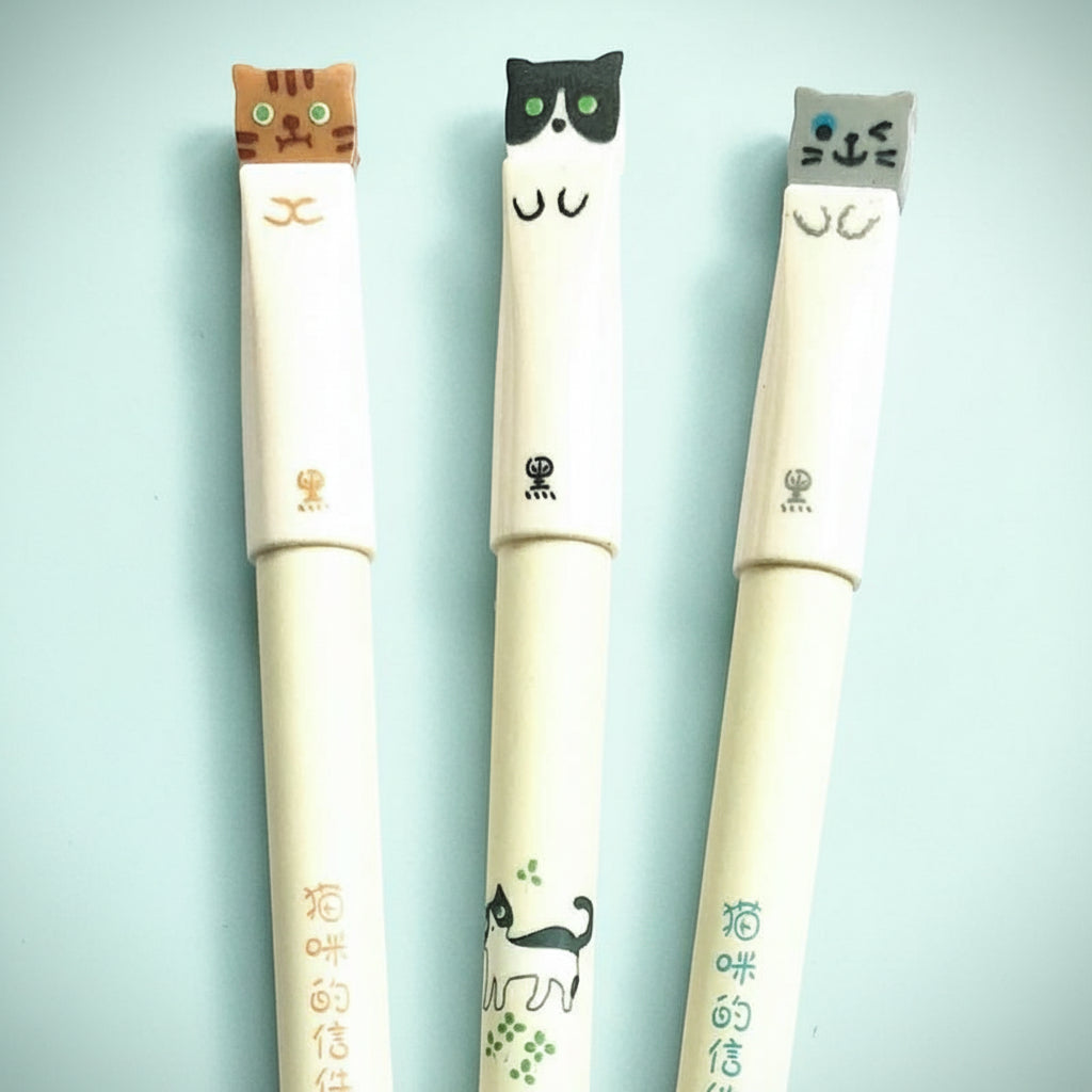 tall slim cat cats kitty kitten pen pens black gel fineline ink black grey ginger tabby kawaii cute stationery shop store uk planner addict addicts slimline