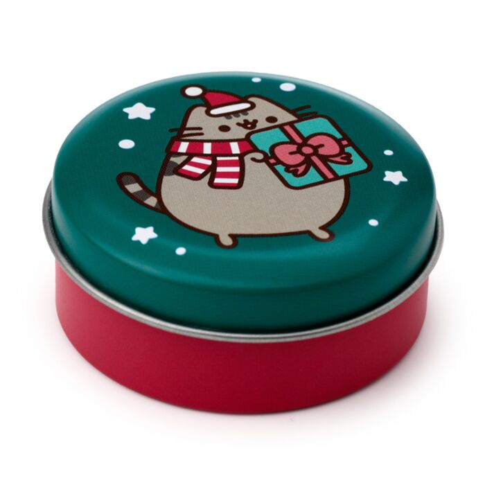 pusheen the cat lip balm balms in a tin tins cute kawaii christmas festive gift gifts shop store uk puckator red green pink turquoise box boxes chocolate scent scented clementine peppermint vanilla stocking filler fillers cats lover lovers