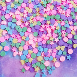 multi colour pretty sprinkle sprinkles poly polymer clay slice slices heart hearts star stars round dot dots circle circles uk cute kawaii craft supplies shop store pink purple lilac blue yellow green mixed bag small flatback nail art 
