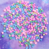 multi colour pretty sprinkle sprinkles poly polymer clay slice slices heart hearts star stars round dot dots circle circles uk cute kawaii craft supplies shop store pink purple lilac blue yellow green mixed bag small flatback nail art