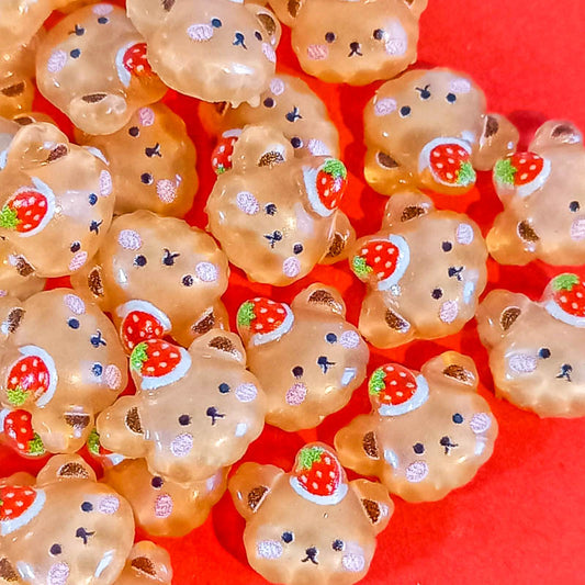 brown acrylic strawberry strawberries bear bears embellishment fb flatback flat back uk cute kawaii craft supplies shop store little tiny 10mm