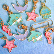 ocean seashore sea animal octopus shark sting ray seahorse seahorses sharks starfish gold tone metal enamel planner clip clips charm charms paper jellyfish jelly fish blue turquoise teal pink cute kawaii uk gift gifts planner planning supplies accessories