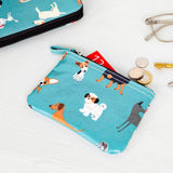 dog best in show zipped small purse credid cards holder wallet blue teal turquoise puppy lover gift gifts uk cute kawaii rex london oil cloth wipeable