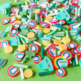 st patrick patrick's day leprechaun magic magical sprinkles sprinkle polymer clay slice slices nail art uk cute kawaii craft supplies pack embellishment rainbow four leaf clover coin hat spring