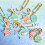 ocean seashore sea animal octopus shark sting ray seahorse seahorses sharks starfish gold tone metal enamel planner clip clips charm charms paper jellyfish jelly fish blue turquoise teal pink cute kawaii uk gift gifts planner planning supplies accessories