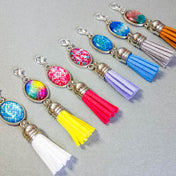 HALF PRICE Large Oval Glass Cabochon Tassel Planner Charm Clip #P110
