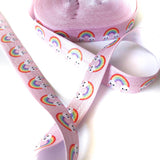 HALF PRICE Pale Pink Happy Clouds & Rainbows Elastic Ribbon 15mm