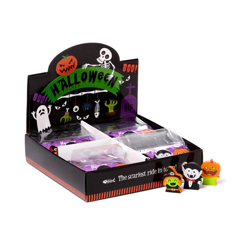 mini pack of 3 halloween eraser erasers puckator spooky set pumpkin witch dracula uk cute kawaii kids gift gifts shop store present stocking filler fillers uk