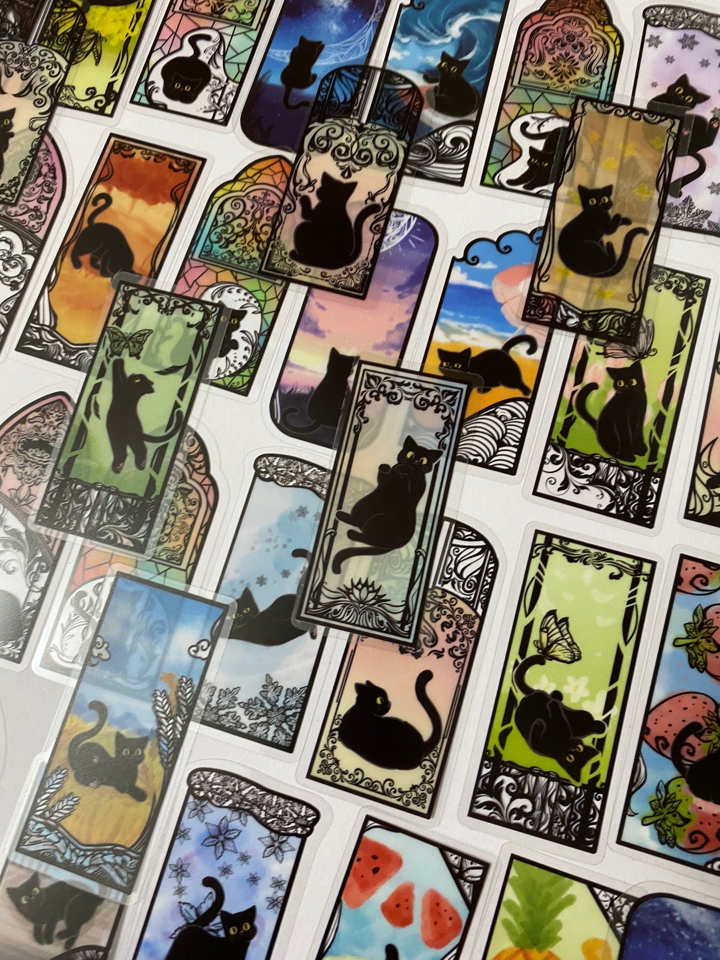 BLACK CAT STAINED GLASS WINDOWS Clear Plastic LAPTOP Stickers