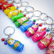 uk cute kawaii gift gifts silver metal keyring keyrings key ring rings chain matryshka russian doll dolls wooden handmade painted large wood jingle bell bells christmas stocking fillers uk shop store