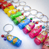 uk cute kawaii gift gifts silver metal keyring keyrings key ring rings chain matryshka russian doll dolls wooden handmade painted large wood jingle bell bells christmas stocking fillers uk shop store