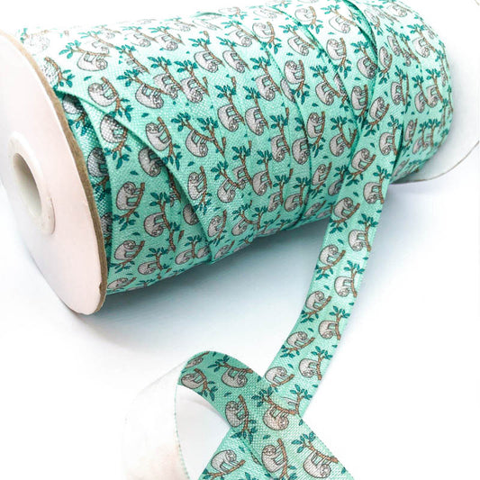 Sloths Turquoise Elastic Ribbon 15mmx 2 yards