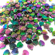 Deep Rainbow Metallic Heart Beads 8mm x 25