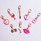pink and pretty planner charm gold tone charms clips clip stitich marker heart hearts lips perfume wine glass bow lipstick key uk cute kawaii gifts planning accessories gift