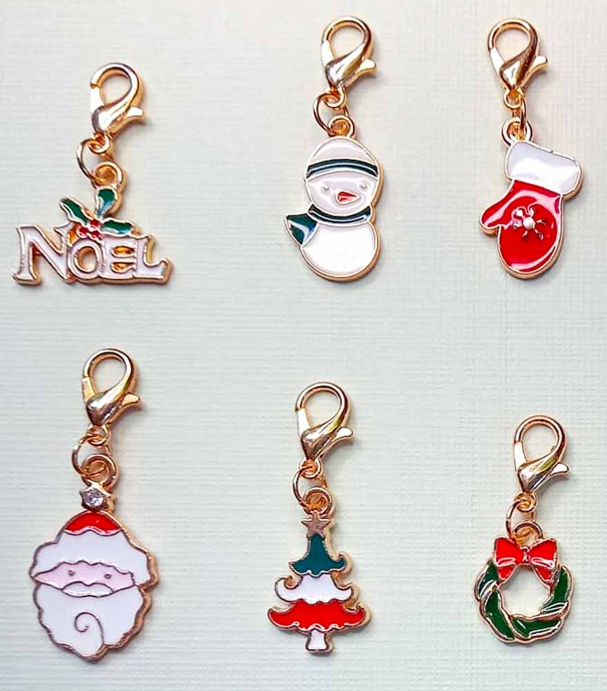 christmas gold tone metal planner clip charm charms clips stitch marker markers uk cute gift gifts handmade tree festive santa bell snowman deer rudolph