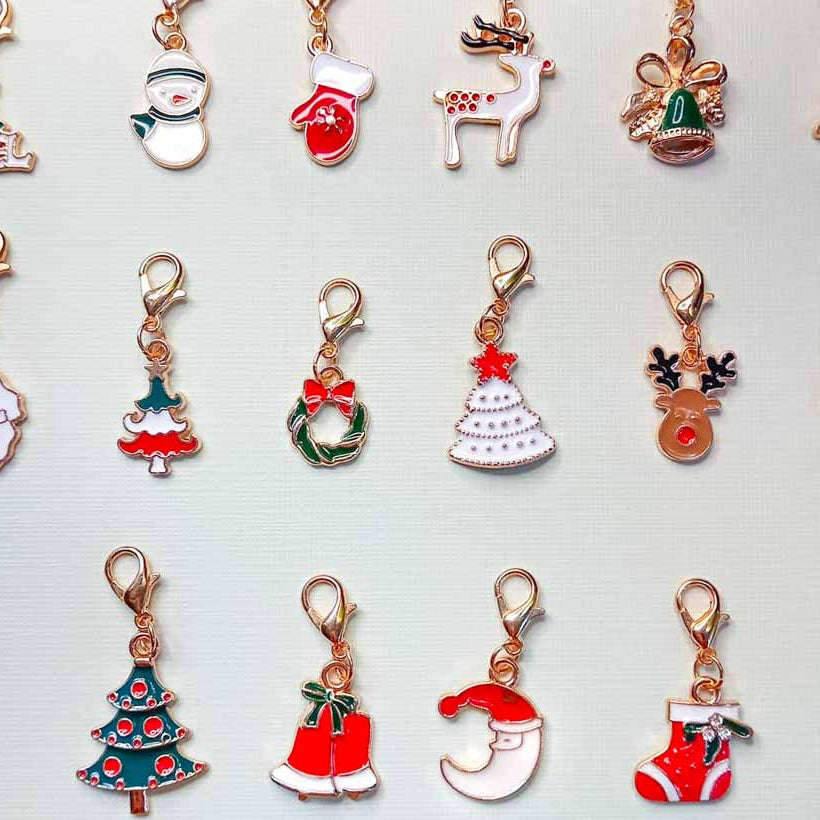 christmas gold tone metal planner clip charm charms clips stitch marker markers uk cute gift gifts handmade tree festive santa bell snowman deer rudolph