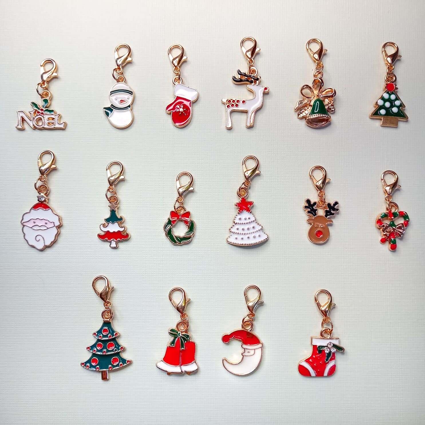 christmas gold tone metal planner clip charm charms clips stitch marker markers uk cute gift gifts handmade tree festive santa bell snowman deer rudolph