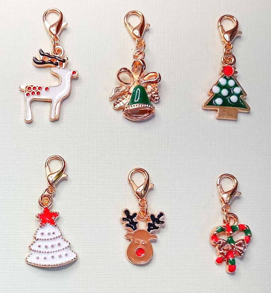 christmas gold tone metal planner clip charm charms clips stitch marker markers uk cute gift gifts handmade tree festive santa bell snowman deer rudolph