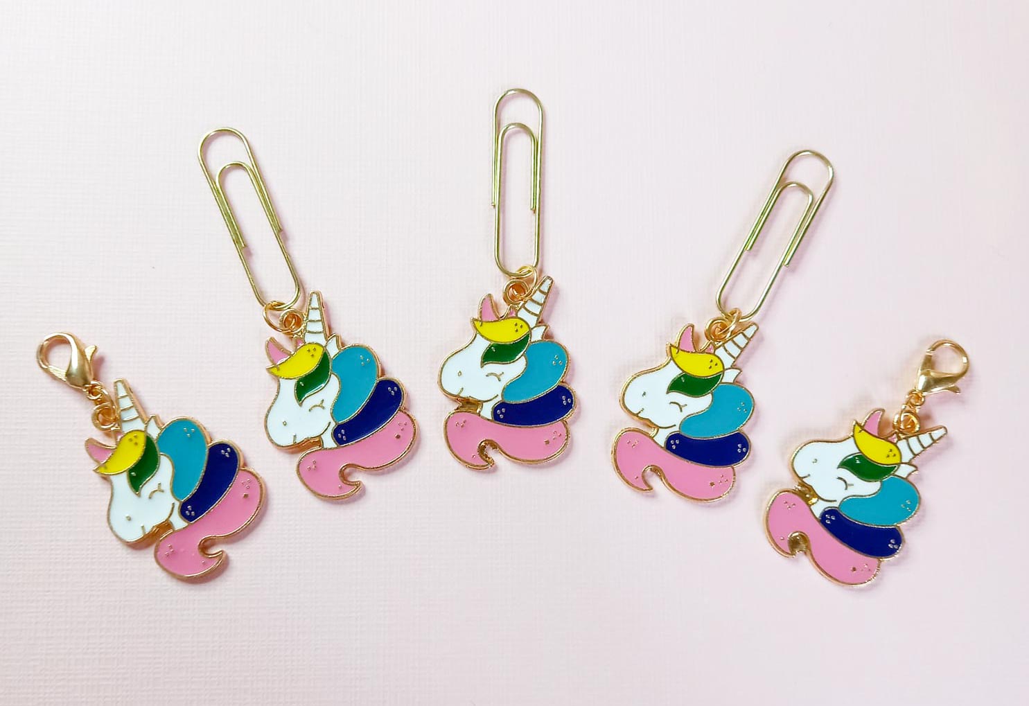 kawaii unicorn unicorns planner paper clip clips charm charms uk cute kawaii gifts gift planning gold tone metal enamel hand made handmade pink purple turquoise