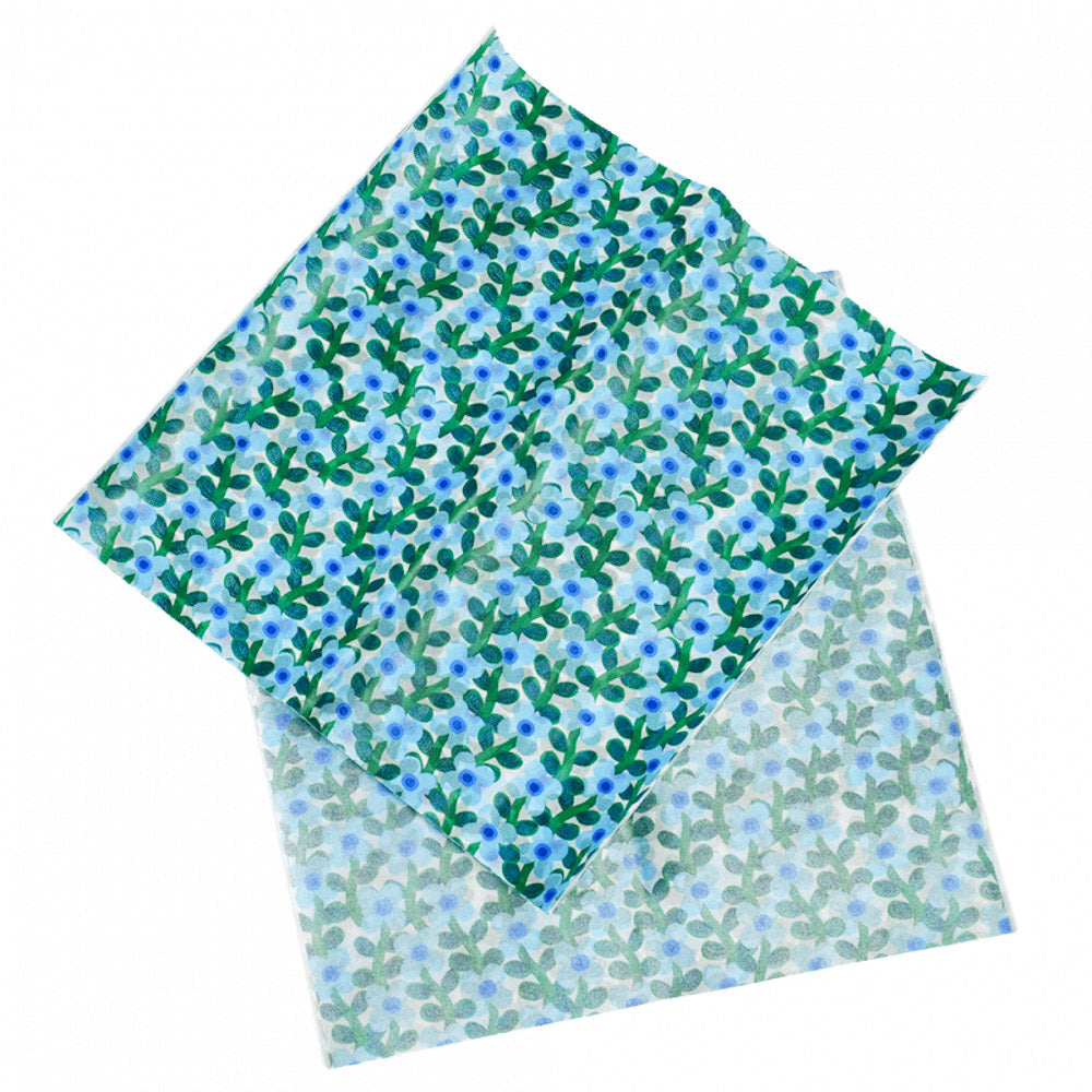 blue floral design greaseproof paper sheet sheets waxed uk craft supplies gift wrapping packaging supplies green turquoise blue flower flowers biodegradable lotta rex london