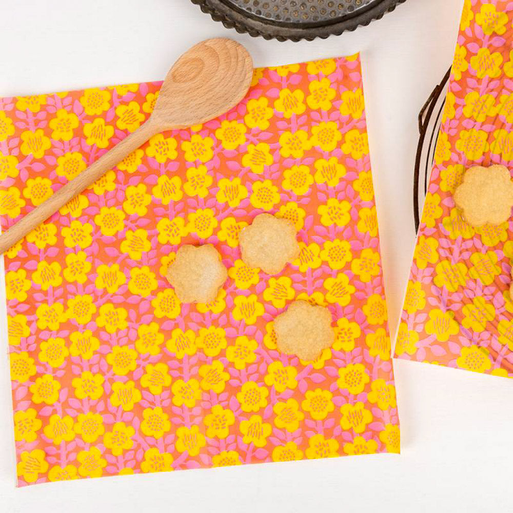orange yellow red hot pink bright sunshine floral design greaseproof paper sheet sheets waxed uk craft supplies gift wrapping packaging supplies flower flowers biodegradable lotta rex london