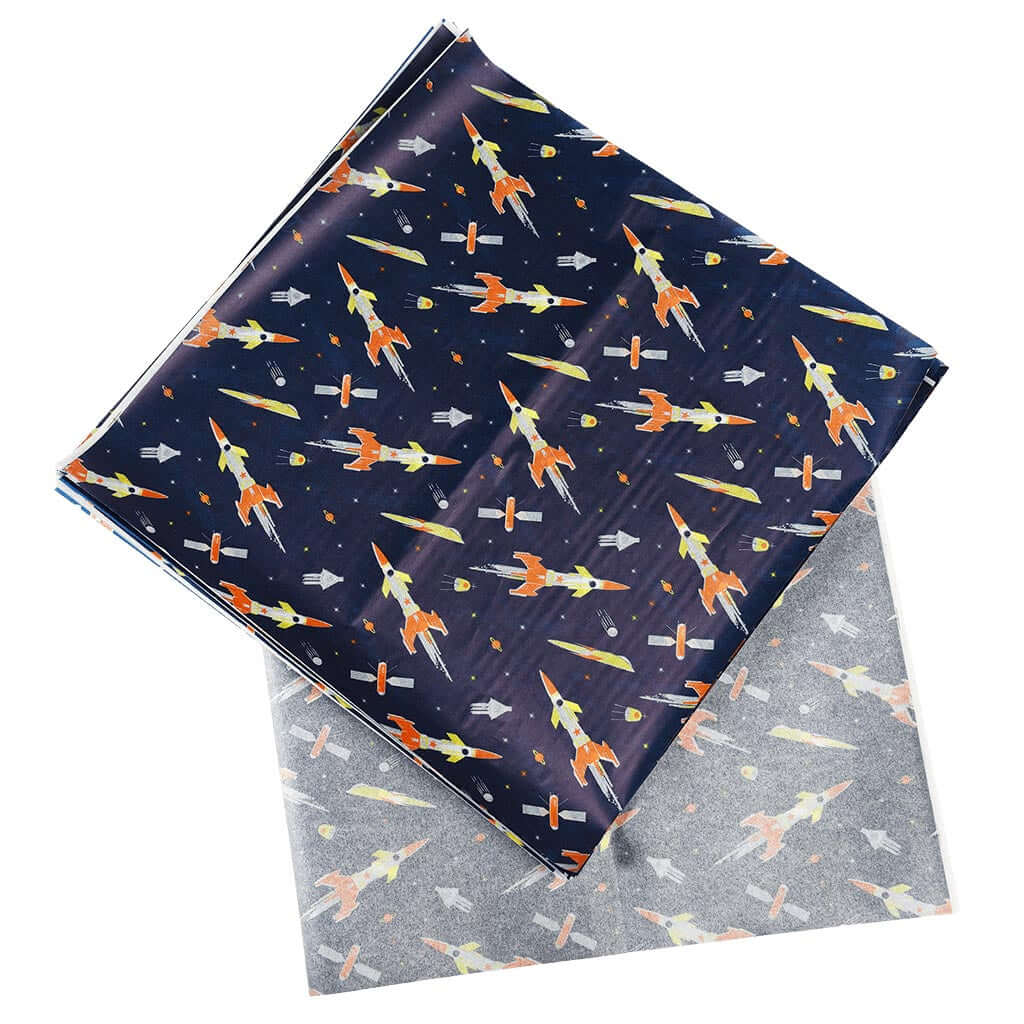 space age galaxy rocket stars dark blue black greaseproof wax waxed paper vellum sheet sheets uk cute kawaii packaging supplies gift wrap wrapping paper