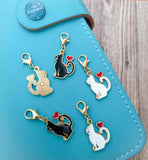 enamel black cat planner charm or stitch marker markers clip clips charms gold tone metal enamel planning uk cute kawaii gifts red heart white  cats