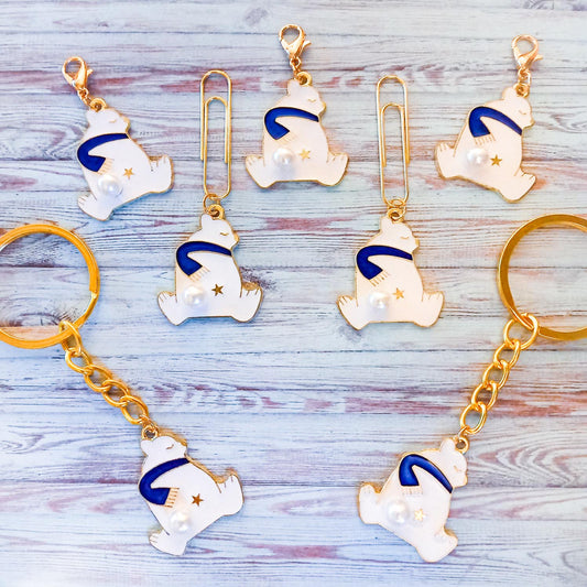 polar bear planner clip clips paper charm charms keyring keyrings key ring gold tone metal enamel bears uk cute kawaii gifts stocking fillers hand made