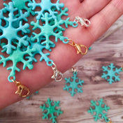 glitter glittery christmas snowflake snowflakes ab turquoise blue green planner charm charms clip clips paper accessory uk cute kawaii gift gifts gold silver metal enamel