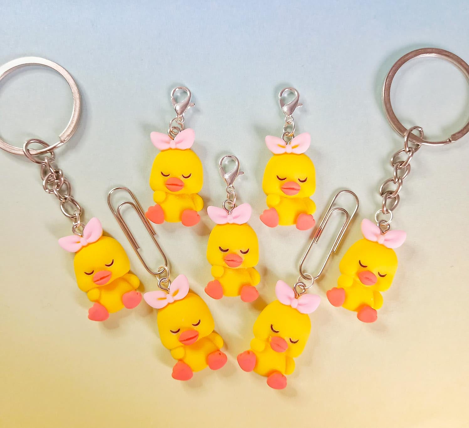 kawaii duck ducks cute bird chick resin chunky planner charm clip paper clips charms gift uk planning silver tone metal pink yellow orange
