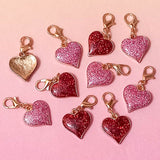 pink or red glitter heart hearts planner charm charms clip clips uk cute kawaii planning accessories gold tone metal stitch marker