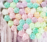 mini resin 8mm small tiny glitter rose roses flatback flat back fbs embellishments pastel colours pretty uk craft supplies pink lilac white green flower flowers cabochons