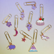 handmade hand made purple lilac planner paper clip clips charms enamel seahorse crown unicorn star moon flower sheep cat mount fuji uk gifts stationery stitch marker