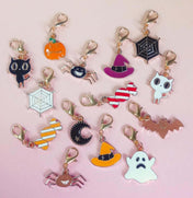 halloween spooky gold tone metal planner charm charms clip clips accessory witch hat pumpkin ghost spider web sweet candy moon uk gifts gift cute kawaii handmade hand made stitch marker black cat cats