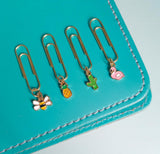 mini small tiny planner charm clip enamel clips charms paper gold tone metal flamingo cacti cactus bee bees pineapple pineapple stitch marker markers uk gift gifts planning accessory