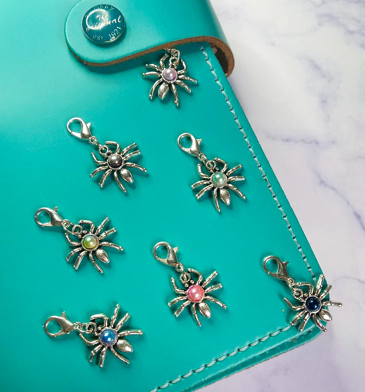spider spiders halloween planner clip clips charm charms planning accessory uk silver metal gemstone stones pink blue grey lilac spooky gift gifts