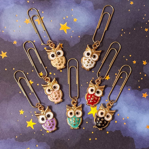 cute handmade owl owls enamel paper clip clips planner accessory uk kawaii bird birds woodland pink mint black white lilac red cream